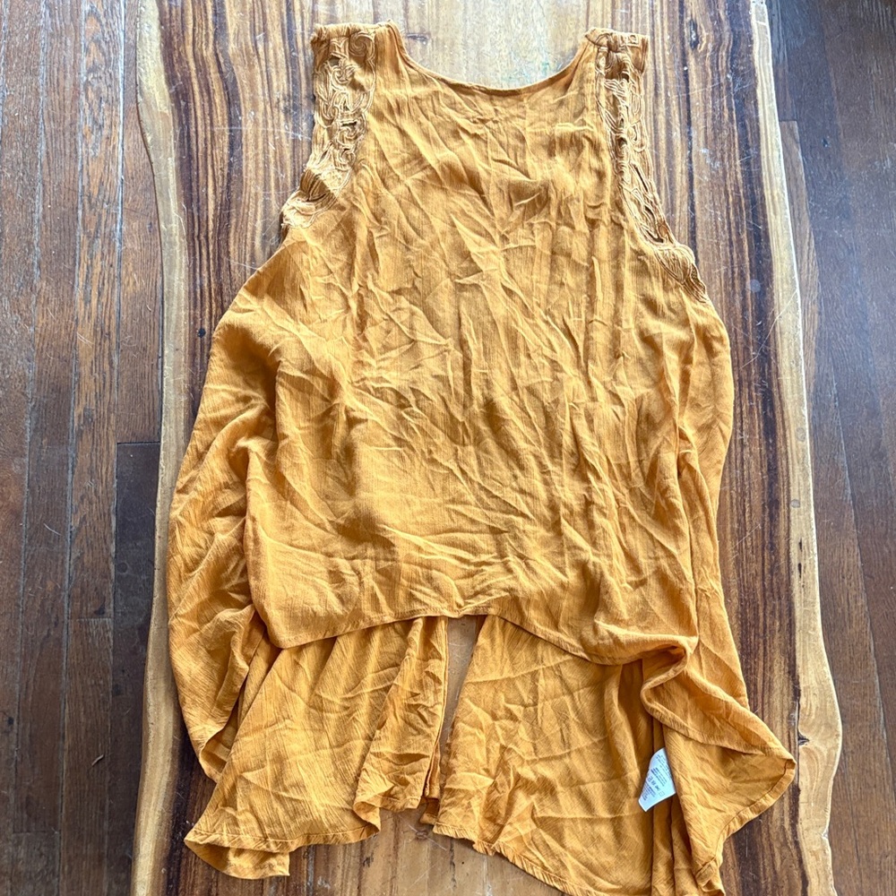 FREE PEOPLE Sleeveless Crinkled Mustard Yellow Tank Top
